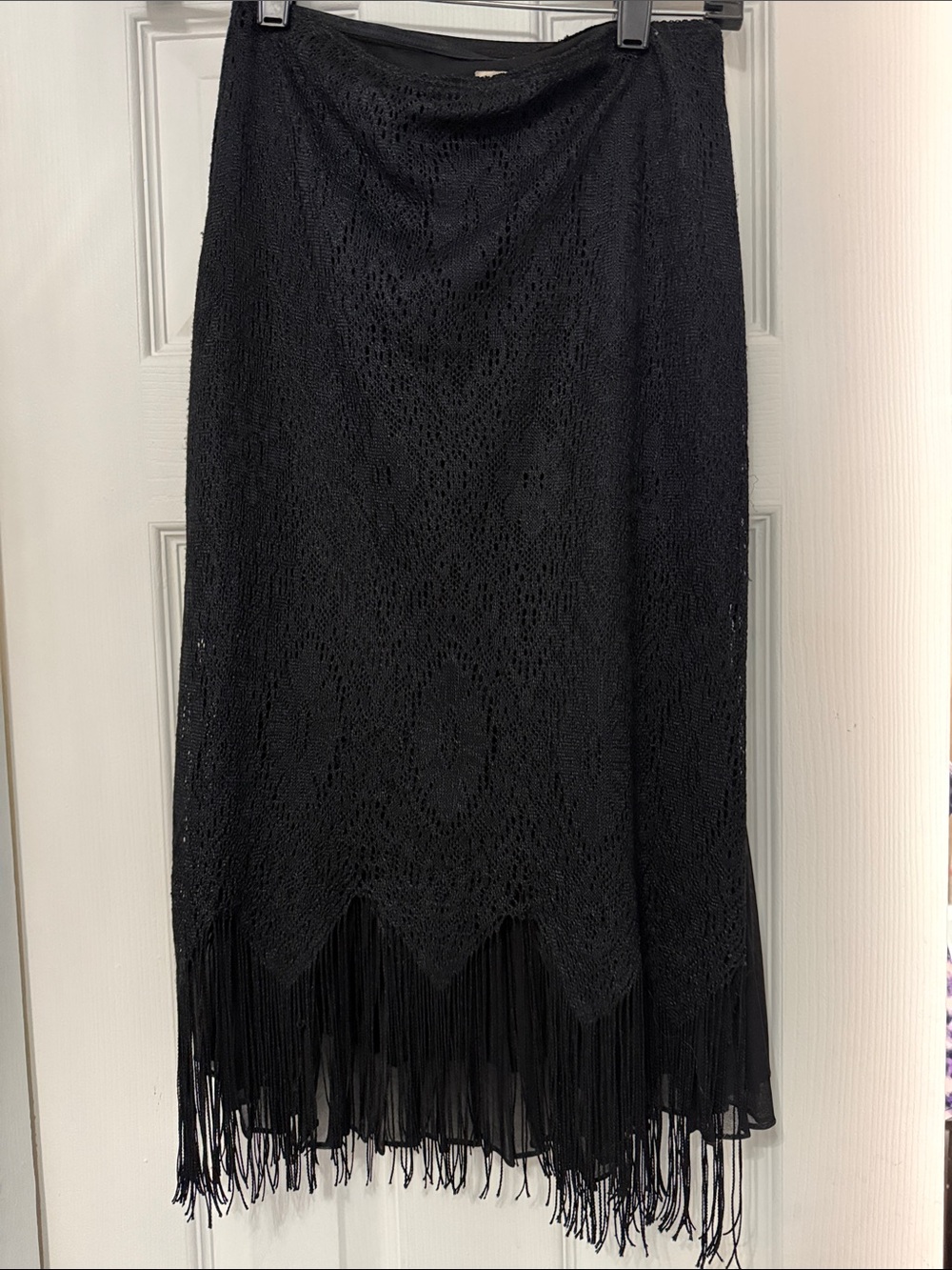2 for 1 Women's Black Crochet Fringe Midi Skirt Set and pleated end black skirt-